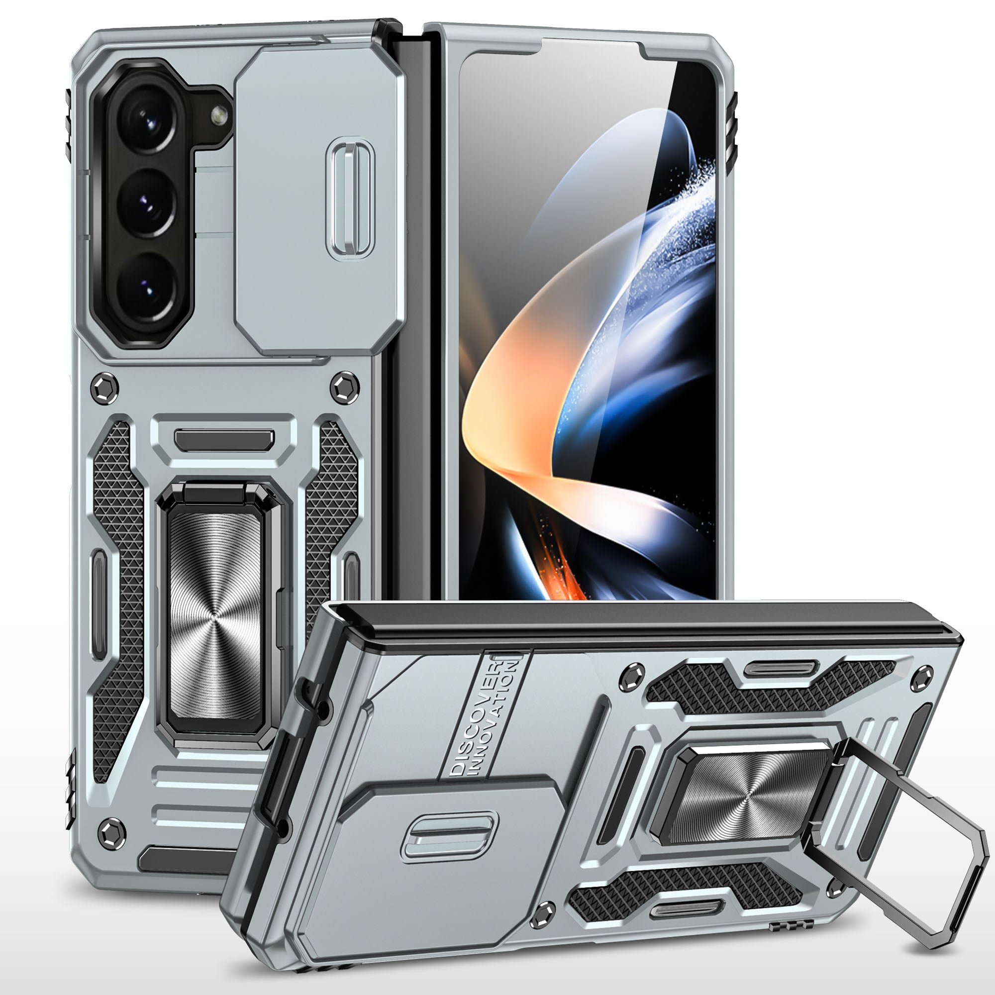 For Samsung Galaxy Z Fold5 5G Armor Series PC TPU Phone Case Metal Kickstand Cover with Slide Camera Lid For Samsung Galaxy Z Fold5 5G Armor Series PC TPU Phone Case Metal Kickstand Cover with Slide Camera Lid